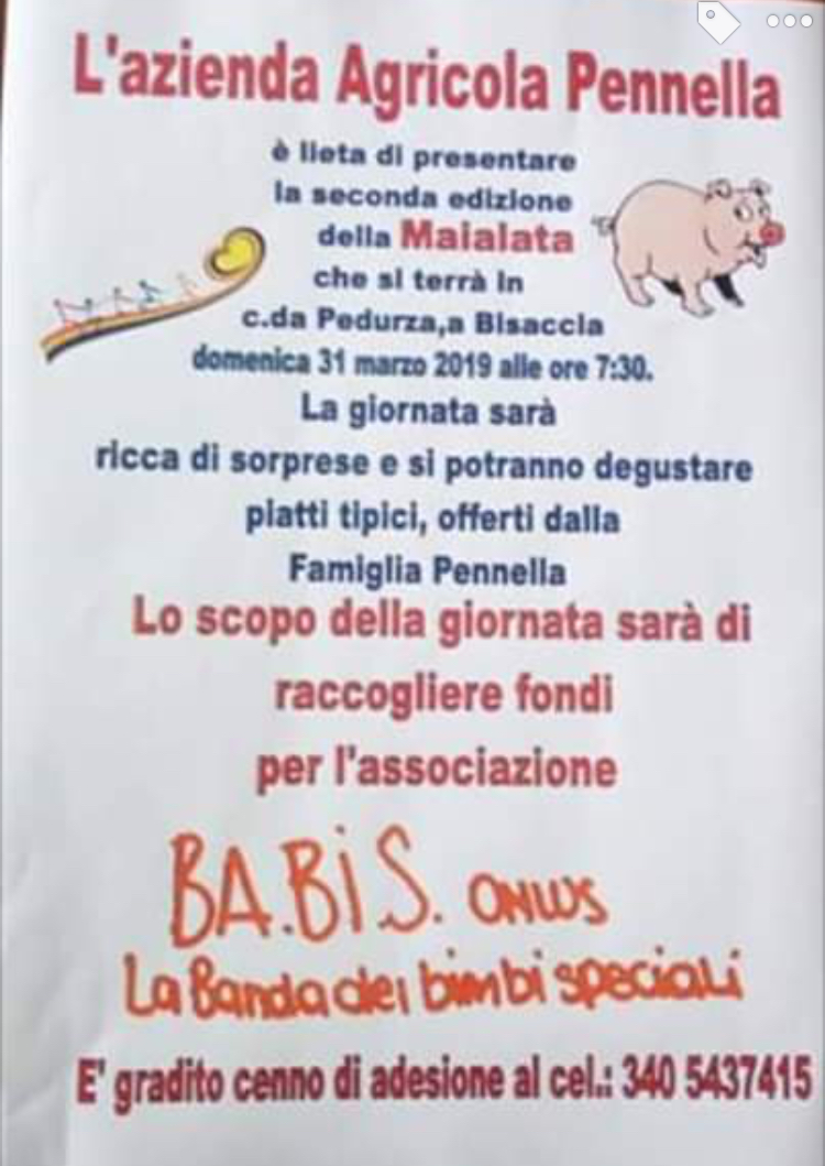 L’AZIENDA AGRICOLA PENNELLA RACCOGLIE FONDI PER BA.BI.S. Odv PER IL TERZO ANNO – BISACCIA 31 MARZO 2019